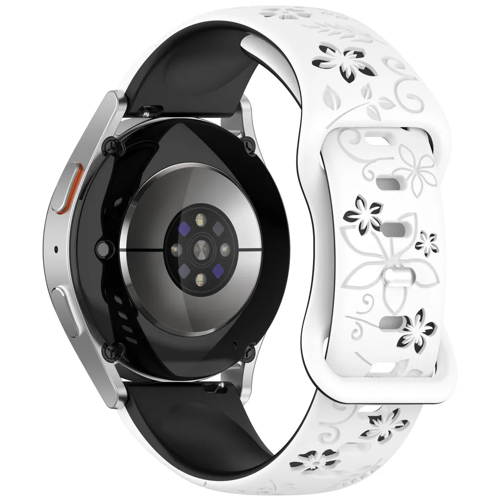 Two-color Flower Design Floral Engraved Silicone Strap 18/20/22mm, For Amazfit GTR, Huawei,Garmin Samsung Galaxy Watch 7 6 5 4