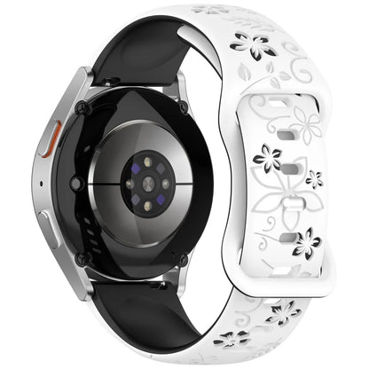 Two-color Flower Design Floral Engraved Silicone Strap 18/20/22mm, For Amazfit GTR, Huawei,Garmin Samsung Galaxy Watch 7 6 5 4