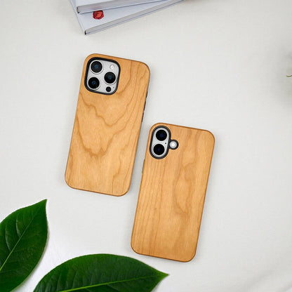 Phone Case for iPhone 16 Pro Max Plus,made of High Quality Cherry and TPU,Natural Wood Grain,Shockproof Design Protective Case