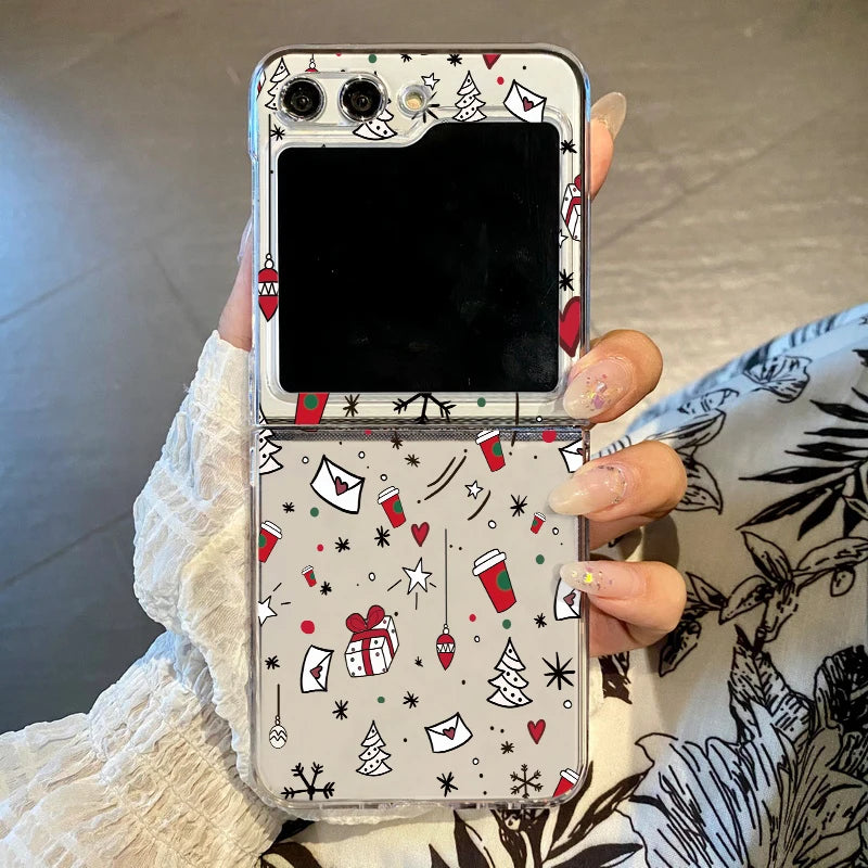 Christmas Tree Snowflake Phone Case For Samsung Galaxy Z Flip 7 FE 6 5 4 3 5G Hard Clear Folding Cover For Samsung Z Flip5 Flip4
