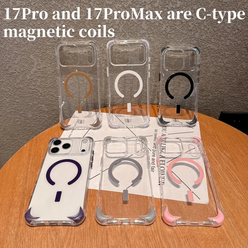 Luxury Magsafe Color Airbag Shockproof Clear Case For iPhone 17 Air 16 15 14 13 12 Pro Max Plus Magnetic Wireless Charging Cover