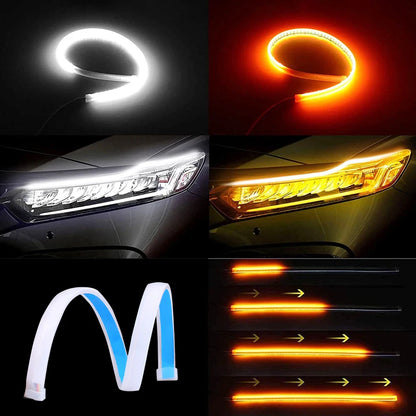 12V LED DRL Car Daytime Running Light Flexible Waterproof Strip Auto Headlights White Turn Signal Brake Flow Lights Car Styling