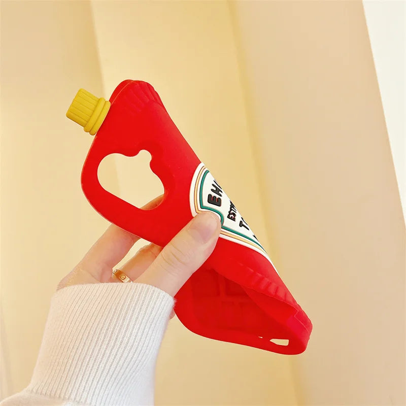 Funny 3D Cartoon Ketchup Phone Case For iPhone 16 15 14 13 12 Pro Max Tomato Soft Silicone Cover