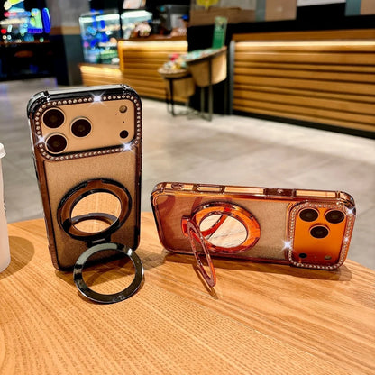 Luxury Diamonds Mirror Bracket Magsafe Case For iPhone Air 17 Pro 16 15 14 13 12 11 Pro Max Plus Gradient Glitter Magnetic Cover
