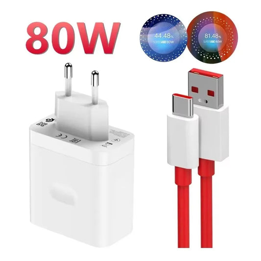 For OnePlus 80W SuperVOOC EU Fast Wall Charger for OnePlus 10 11 12 Nord CE 2 3 Lite OPPO realme 10 GT NEO 2 3 Type C USB Cable