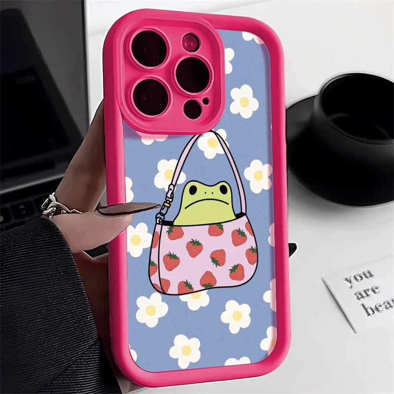 Cute Flower Phone Case For iPhone 13 Case for iPhone 11 16 14 17 12 15 Pro Max XR XS X 7 8 Plus SE Cartoon Frog Strawberry Cover