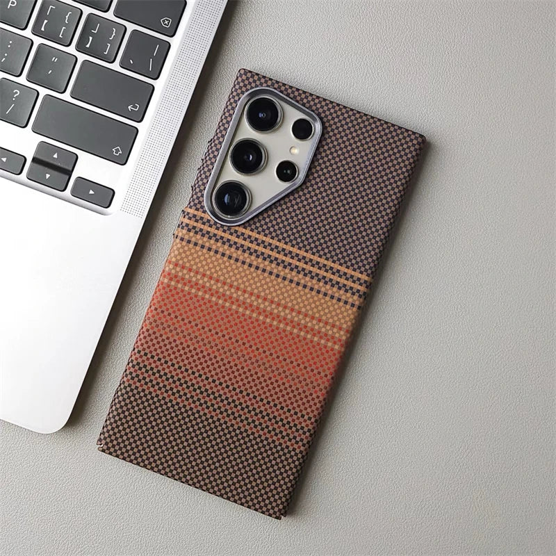 For Samsung S25 S23 S24 Ultra Plus Carbon Fibre Relief MagSafe Phone Case Wireless Charging PC Shockproof Cover For Galaxy S25+