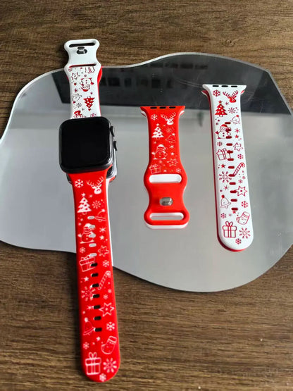 Women Christmas Engraved Strap For Apple Watch ultra 2 49mm 44mm 45 40 42 46mm silicone Bracelet IWatch Series 11 10 SE 9 8 7 6