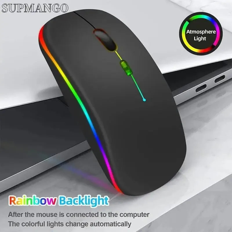 Wireless Mouse Rechargeable Silent LED Backlit Mice PC Laptop Computer Mous 2.4Ghz Receiver Bluetooth Dual Mode Optical Mice - covers4phones