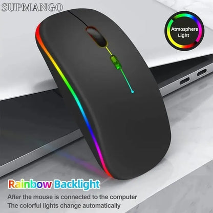 Wireless Mouse Rechargeable Silent LED Backlit Mice PC Laptop Computer Mous 2.4Ghz Receiver Bluetooth Dual Mode Optical Mice - covers4phones