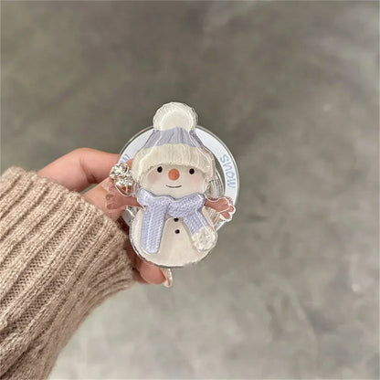 Cute Christmas 3D Snowman Quicksand Cartoon for Magsafe Griptok Holder Phone Finger Ring Stand Support for IPhone17 Girl Bracket