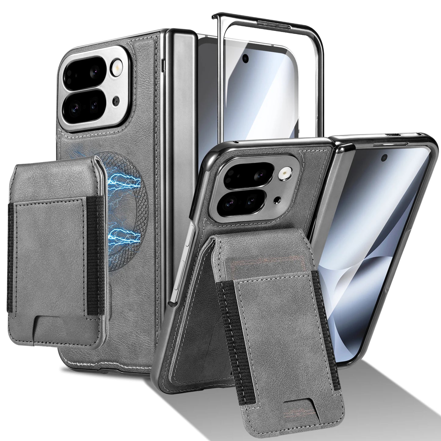 For Google Pixel 10 Pro Fold Case Protective Card Slots Leather Magsafe Holder Mobile Phone Back Cover