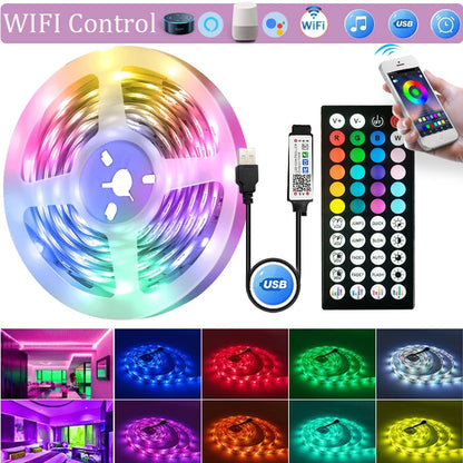 Tuya WiFi LED Strip Lights Smart Life USB 5050 RGB Lamp Tape TV PC Backlight Room Light Flexible Diode Work With Alexa Google