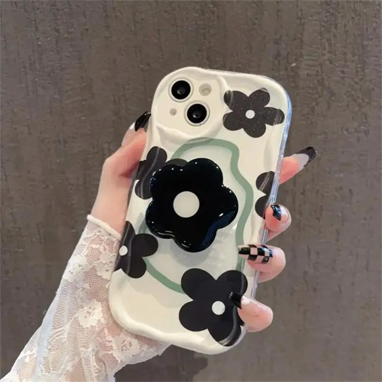 Color Smile Flower Grip Holder Wave Phone Case for Iphone 16 Pro Max 11 12 13 14 15 Pro Max 6 6S 7 8 Plus XR 13 Mini Soft Cover