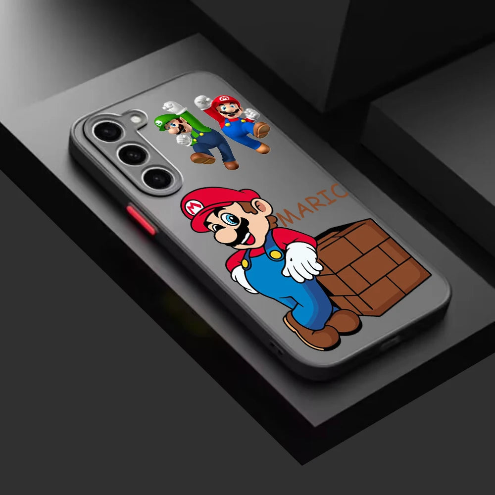 Fun Magic Super M-Marios Frosted Translucent For Samsung Galaxy S24 S23 S22 S21 S20 FE S10 S9 S8 Plus Ultra Pro 5G Cover