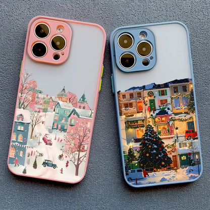 Ins Cartoon Christmas Style Phone Case For iPhone 17 16 Pro Max 15 14 13 12 11 Pro Max XR XS X 16 Plus Streetscape Phone Covers