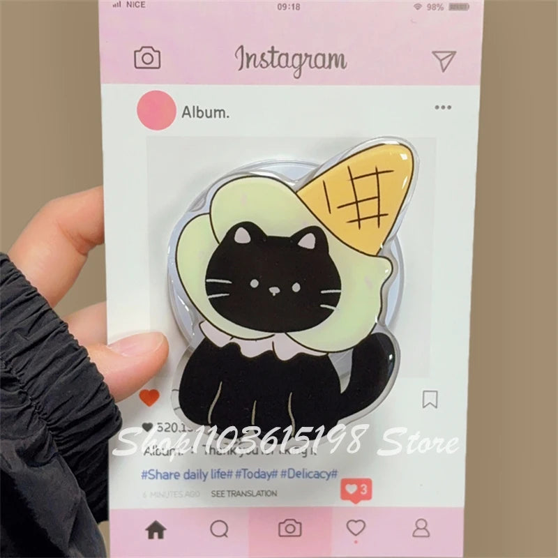 Korean Cute Cartoon Black Cat For Magsafe Magnetic Phone Griptok Phone Holder Stand Universal Phone Ring Grip Tok For iPhone 15