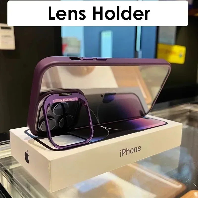 Lens Metal Ring Protector Stand Case for IPhone 16 14 11 12 13 15 Pro Max Plus Camera Glass Lens Protection Transparent Cover