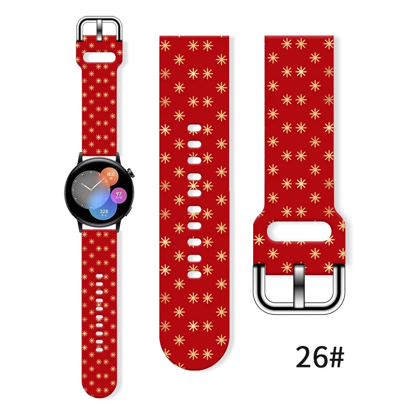 20MM Christmas Series 4 Printed strap for Samsung Galaxy Watch 7/6 40mm 44mm Band Replaceable Bracelet for Xiaomi Huawei Watch