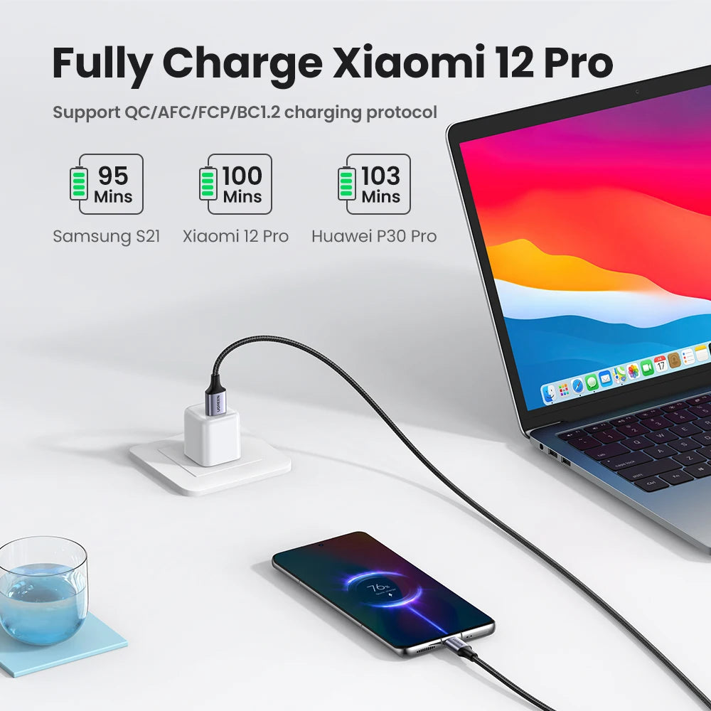 UGREEN 3A USB Type C Cable For Xiaomi Samsung Galaxy S24 Fast Charging USB Charging Data Cable 18W For iPhone 15 iPad Poco USB C - covers4phones