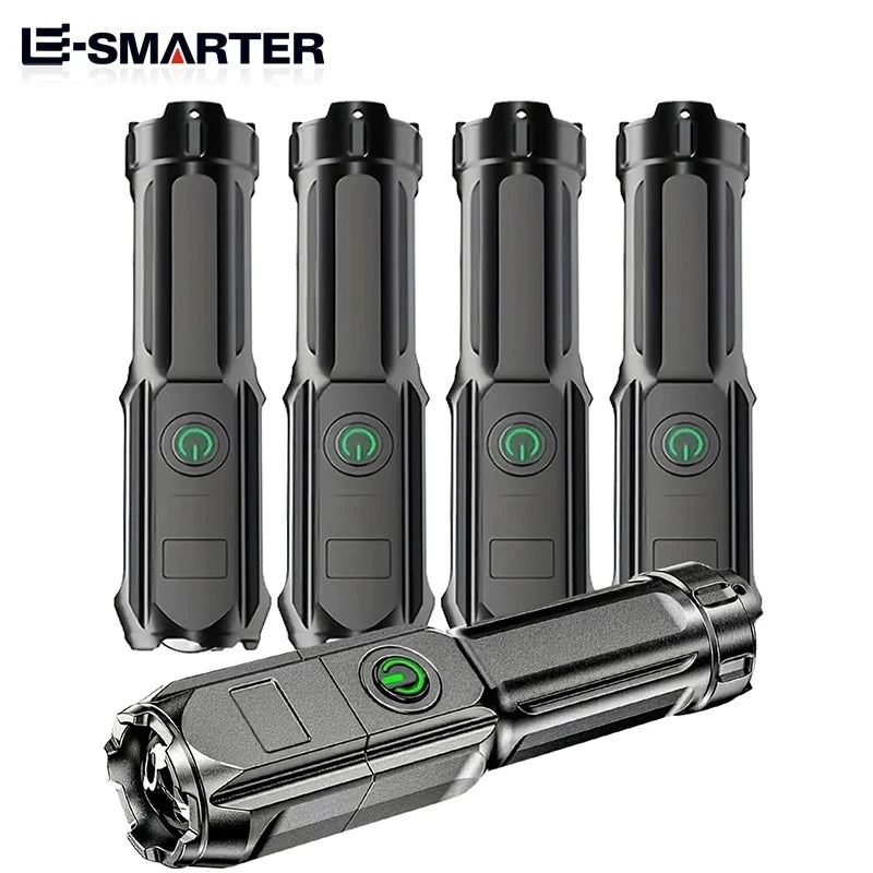 Telescopic Zoom Tactical Flashlights Rechargeable LED Torch 4 Lighting Modes Long-Range Waterproof Camping Fishing Flashlight - covers4phones