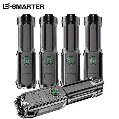 Telescopic Zoom Tactical Flashlights Rechargeable LED Torch 4 Lighting Modes Long-Range Waterproof Camping Fishing Flashlight - covers4phones