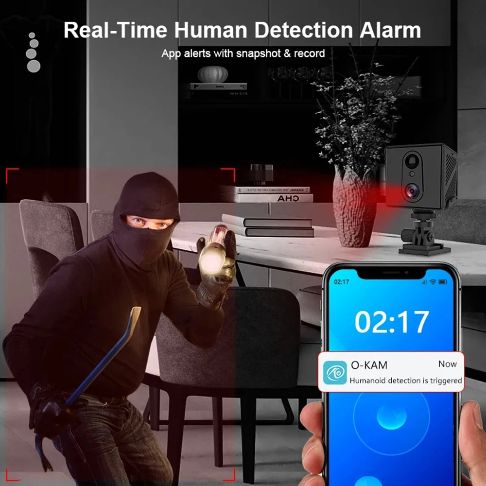 5MP 4G SIM Card Mini Camera Indoor Night Vision Surveillance Security Monitoring Rechargeable 3000 mAh Battery Powered Home Cam