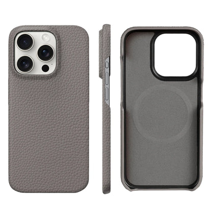 for Magsafe Case for iPhone 15 16 Pro Max Promax 16Pro Natural Cowhide Lychee Leather Magnetic Protector Luxury Phone Back Cover