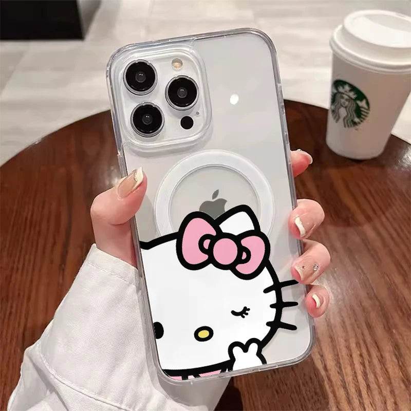 Sanrio Hello Kitty Cute Cartoon With Magsafe Case For iPhone 16 15 14 13 12 11 Pro Max Magnetic Compatible Hard Shell Cover