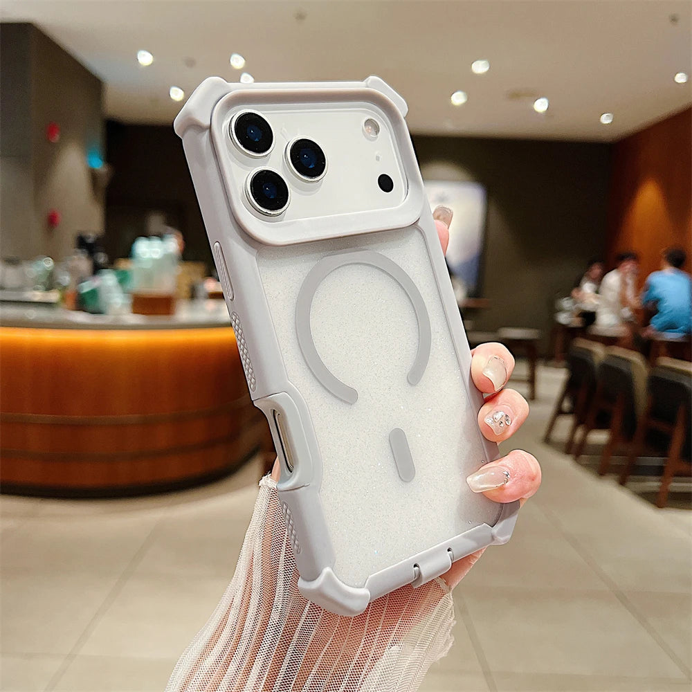 Shockproof Glitter Clear Magnetic Armor Case for iPhone 17 Air 16 15 14 Plus 13 11 12 Pro Max for Magsafe Transparent Back Cover
