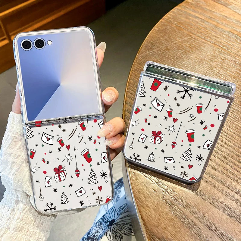Christmas Tree Snowflake Phone Case For Samsung Galaxy Z Flip 7 FE 6 5 4 3 5G Hard Clear Folding Cover For Samsung Z Flip5 Flip4