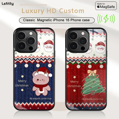 Merry Christmas New Year Phone Case MagSafe Magnetic for iPhone 16 15 14 13 12 11 Pro Plus Max Mini Wireless Charger Funda