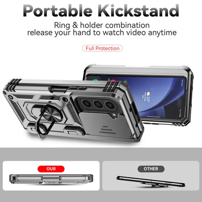 Slide Camera Lens Armor Phone Case for Samsung Galaxy Z Fold 6 5 4 7 Magnetic Ring Stand Holder Shockproof Protection Back Cover