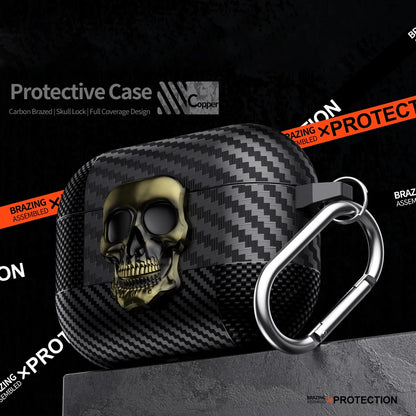 New Earphone Protector Case For Airpods Pro 2 3 4 ANC Cover With Carabiner Rotating Skull Secure Lock Clip Headphone Cases Funda