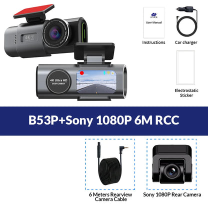 Dash Cam 4K UHD Recording Car Camera DVR Night Vision Video Recorder Built-In Wi-Fi Support Dual Lens GPS 24H Parking