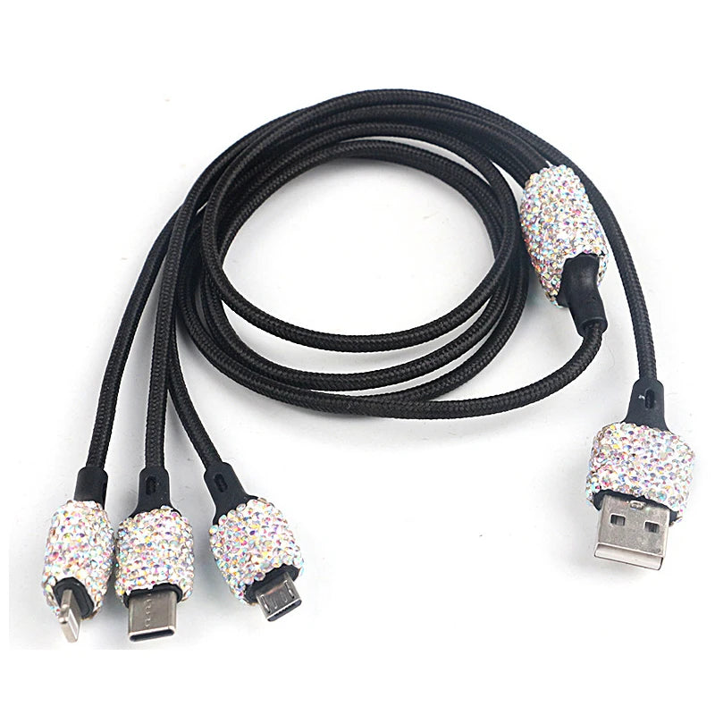 Dual USB Car Charger Bling Bling Handmade Rhinestones Crystal Car Decorations for Fast Charging Car Decors for iPhone/Samsung