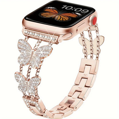 Metal Strap For Apple Watch Band Ultra 4mm 45mm 40mm 41mm 49mm Bling Butterfly Bracelet Chain for iWatch Series 9 8 7 6 5 SE 4 3
