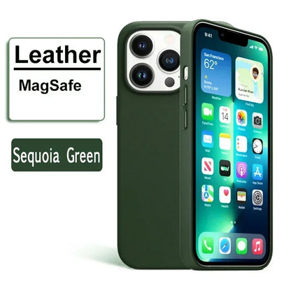 Luxury MagSafe Case for Apple iPhone 16 Pro Max 13 12 14 15 Plus PU Leather Official Style MacSafe Magnetic i Phone Cover Etui