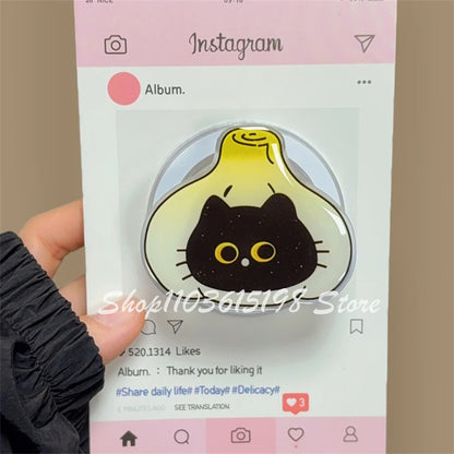 Korean Cute Cartoon Black Cat For Magsafe Magnetic Phone Griptok Phone Holder Stand Universal Phone Ring Grip Tok For iPhone 15