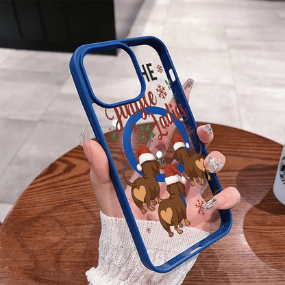 Magnetic case for iPhone 17 to 11 Plus Max with Christmas hearts and doggy motifs