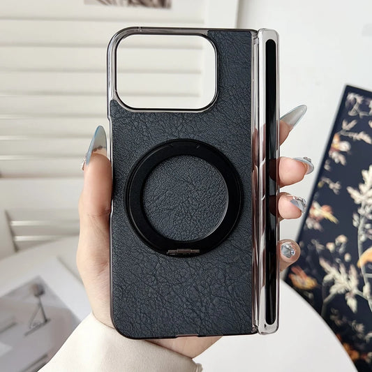 For Google Pixel 10 Pro Fold Case ELVEV Magnetic Luxury Plain PU Leather with Rotatable Ring Stand Phone Cover