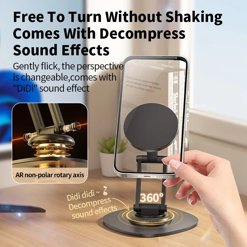 360 Rotation Aluminium Alloy Foldable Magnetic Desktop Phone Stand Desk Lazy Holder For Magsafe iPhone 16 15 14 13 12 Pro Max