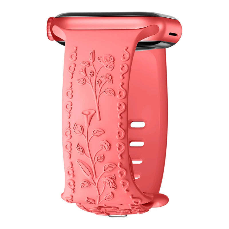 Flower Engraved Strap For Apple Watch Band 44mm 45mm 41mm 40mm 49mm 46mm 42mm Bracelet iwatch Series 11 10 SE 9 8 7 6 5 Ultra 2
