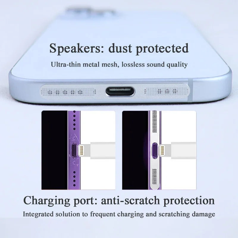 Metal Dust Net for IPhone 12 13 14 15 16 Pro Max Speaker Anti-dust Mesh Charging Port Anti-scratch Protect Sticker Accessories - covers4phones