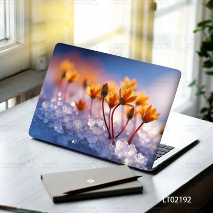 2PCS Christmas Flower Laptop Skin Stickers - Festive Holiday Floral Oil Painting Design, Waterproof PVC Decal Computer Decor