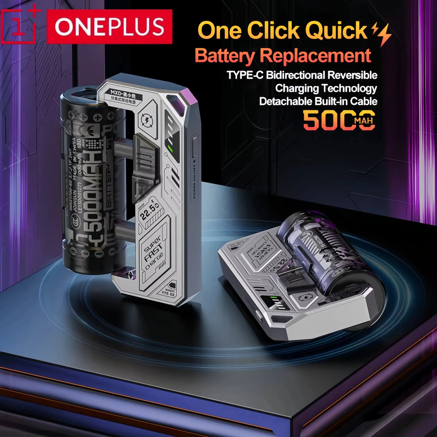 ONEPLUS Cartridge Clip Power Bank 20000mAh Portable Pistol style Removable Mech Module Fast Charging External Battery Male Gift