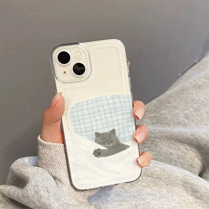 Doodle Angry Cat Case for Iphone 13 16 Pro Max 11 12 14 15 Pro Max 7 8 Plus 13 Mini XS XR SE 2022 13Pro Back Cover Clear Fundas