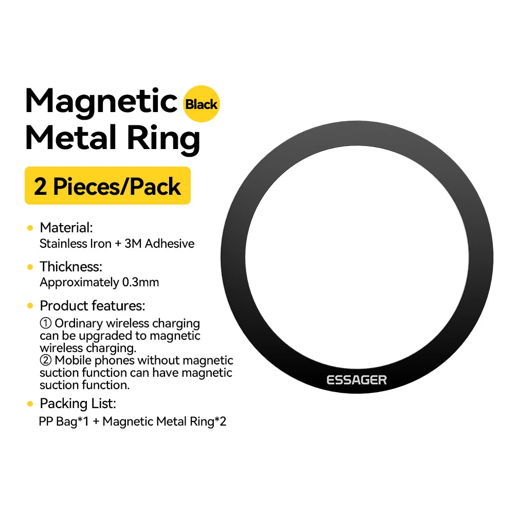 Essager 2PCS Magnetic Metal Ring for Magsafe iPhone 15 14 13 12Pro Android Phones Plate Sticker Rings For Wireless Charger Stand - covers4phones