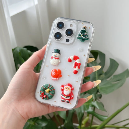 3D Bling Glitter Christmas Socks Snowman Santa Claus Cartoon Cute Phone Case For iPhone 16 15 14 13 12 11 17 Pro Max Soft Cover