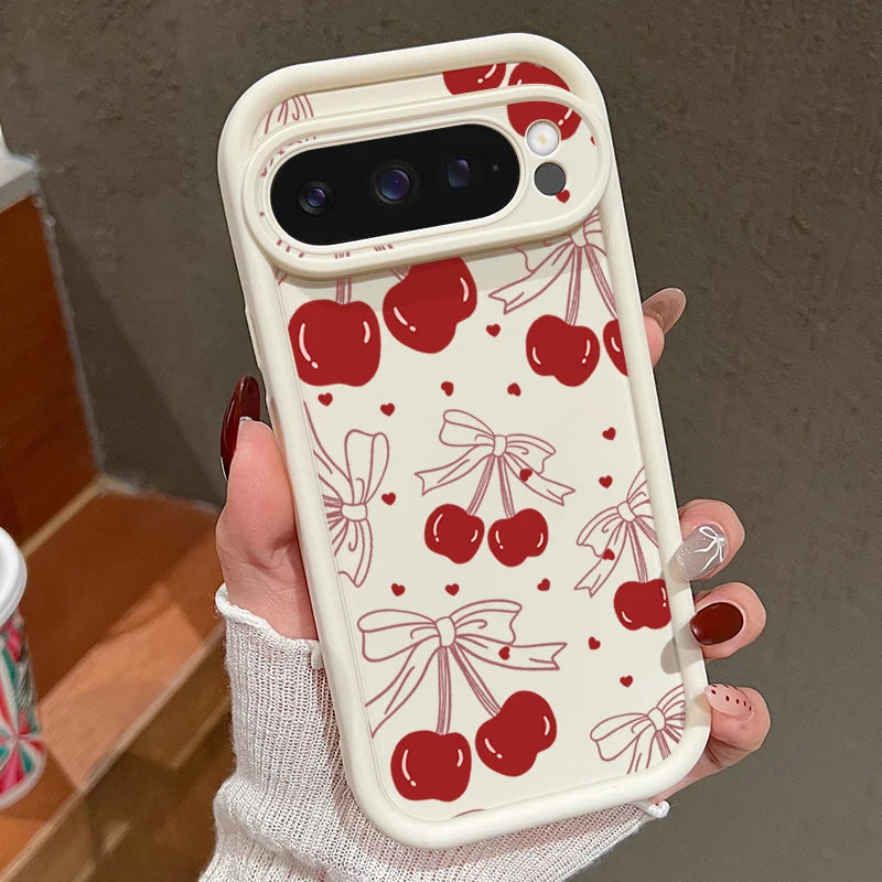 Cute Large Cherry Soft Phone Protector Case For Google Pixel 10 8 Pro 9A 8A 7A 9 10 Pro XL Shockproof Cover For Pixel 9 8 7 Pro